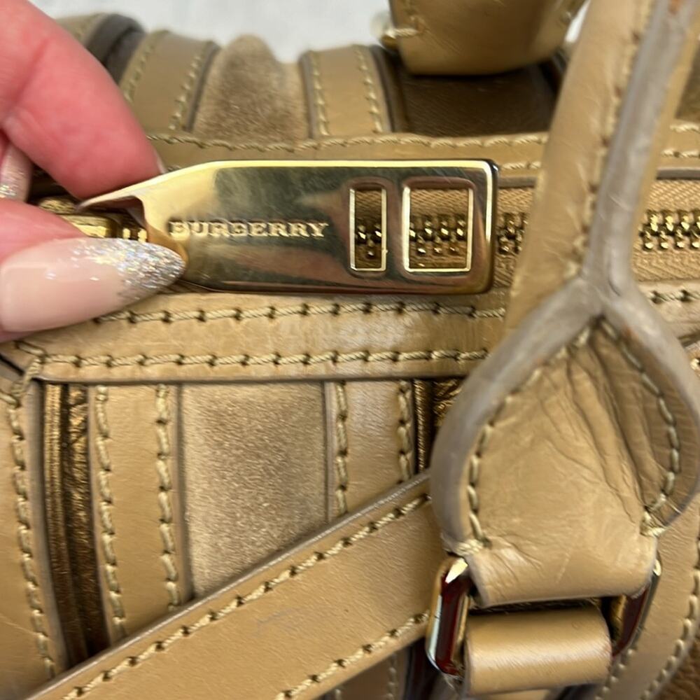 Burberry Alchester Leather Suede Two Way Bowler Bag Zip Close Gold Tone Hardware - Picture 6 of 10